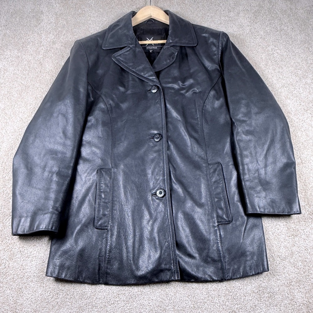 Wilsons Leather Maxima Jacket Women XL Black 3 Button Front Coat